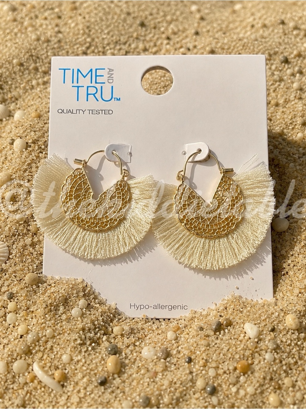 Gold filigree earrings with ivory fringe